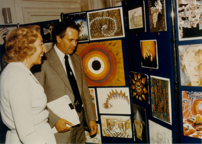 Dame Vera Lynn and Derek Robinson at the first Migraine Art exhibition, London, 1981